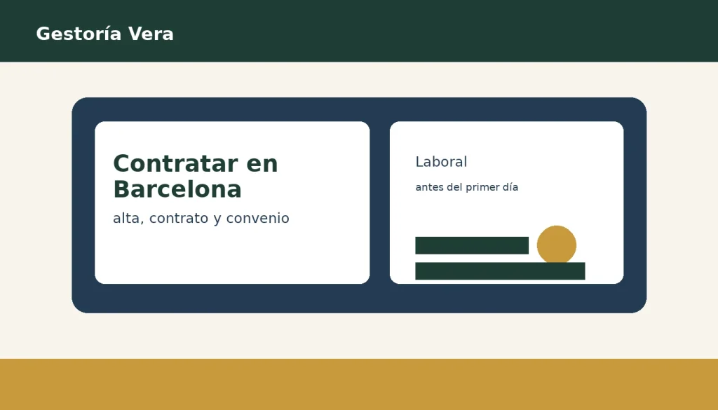 Ilustración de marca: contratar a un trabajador en Barcelona, alta, contrato y convenio antes del primer día